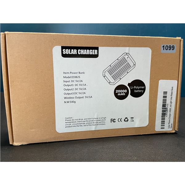 Lot of 1 High-Power Solar Power Bank/Portable Charger - 20,000mAh - Brand New!