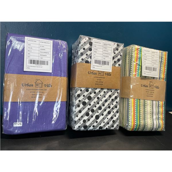 Lot of 3 Packs of Urban Villa Premium Oversized Dinner Napkins/Towels