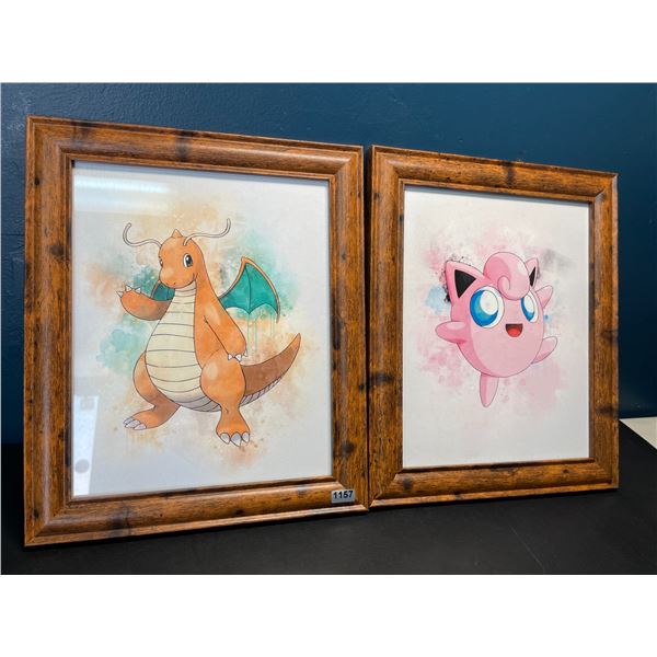 Lot of 2 Pokemon Framed Art Pieces - Dragonite & Jigglypuff -10x12in