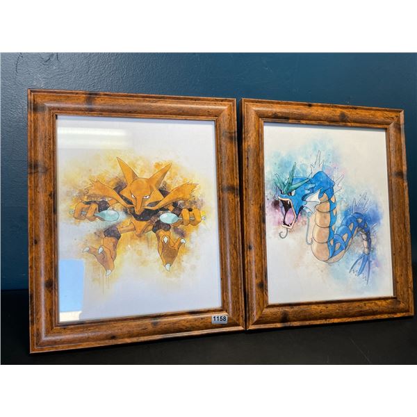 Lot of 2 Pokemon Framed Art Pieces - Alakazam & Gyrados -10x12in