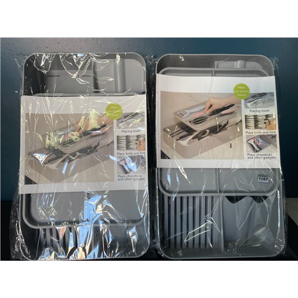 Lot of 2 Cutlery/Utensil & Gadget Drawer Organizer Tray Sets