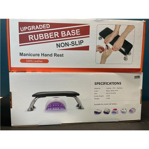 Lot of 2 Leather Manicure Hand Rests w/ Rubber Non-Slip Base - For Manicures