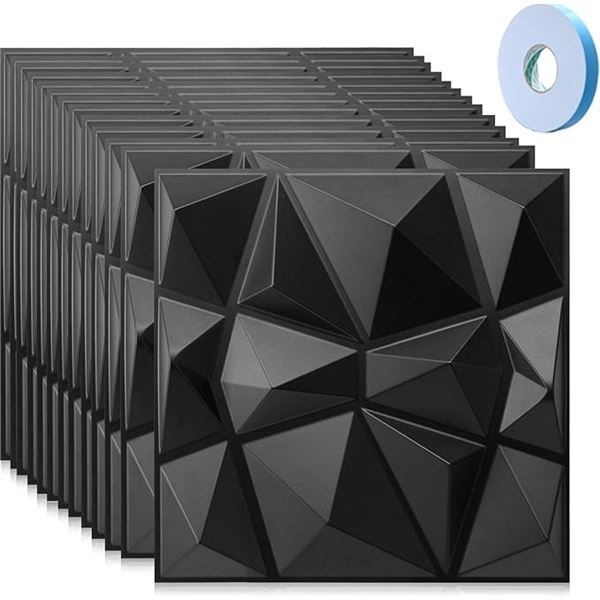 Lot of 1 30-Pack of 3D Wall Panels, PVC Waterproof; Diamond Textured Modern Decor Wall Tiles