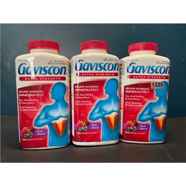 Lot of 3 Gaviscon Extra Strength - For Acid Reflux & Heartburn - Soothing Fruit Blend - 120 Tablets