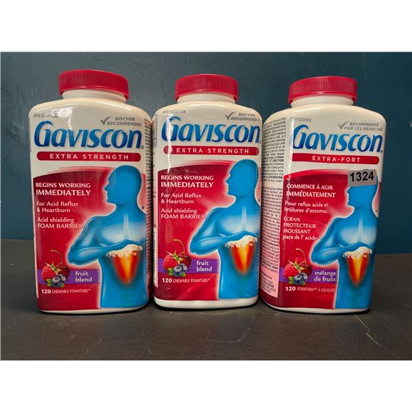 Lot of 3 Gaviscon Extra Strength - For Acid Reflux & Heartburn - Soothing Fruit Blend - 120 Tablets