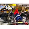 Image 2 : Sports Equipment Shelf lot - Warrior hockey gloves (x2 sets), Bauer face cage, pylons, sealed collec