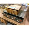 Image 2 : x2 Vintage filing cabinets - x1 wooden 2 drawer (19.5"W x 16"D x 7.5"H) / Metal 4 drawer (36"W x 18"