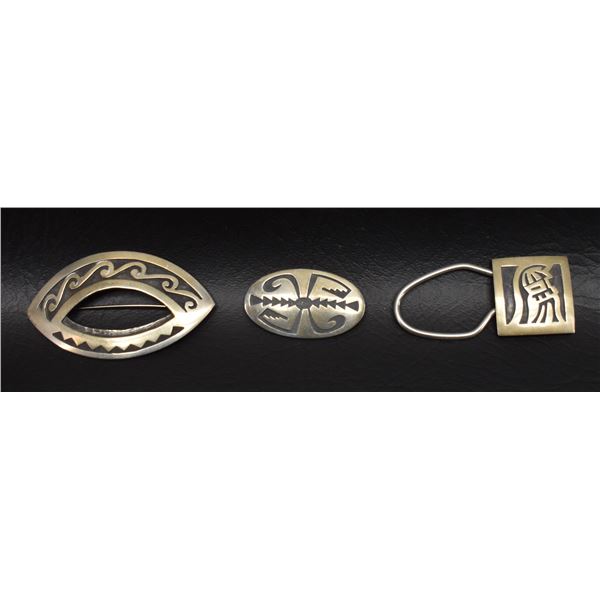 HOPI INDIAN SILVER PINS AND KEYCHAIN