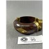 Image 2 : Heavy Wood and Brass Hinged Bangle set w/ Genuine Agate Stone