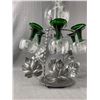 Image 2 : Vintage Etched Wine Decanter Dispenser, 6 Glasses w/ Beehive Stems w/ Decorative Metal Stand