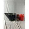 Image 1 : Vintage Ash Bucket and Red Can and Amber Bottles