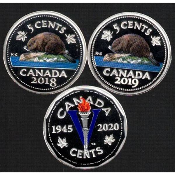 2018-2019-2020 Canada 5¢ Colorized, Fine Silver, Tax Exempt
