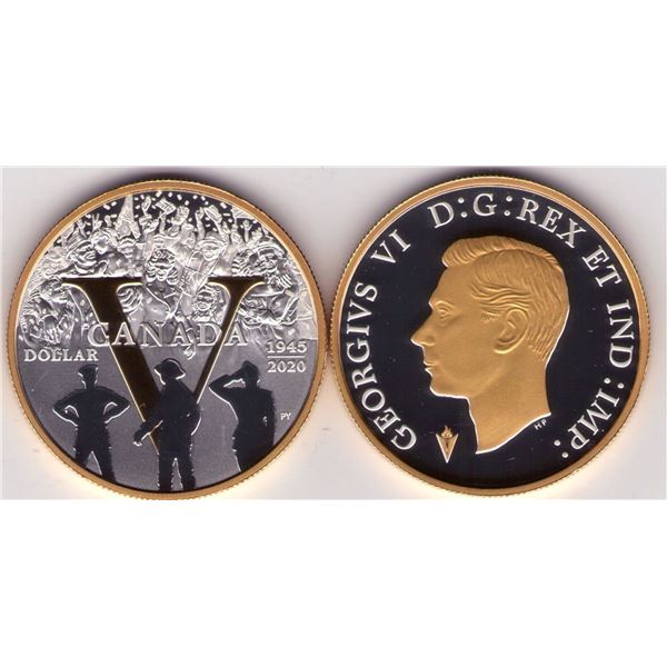 2020 Canada VE Day, Gold Plate/Fine Silver dollar, Tax Exempt