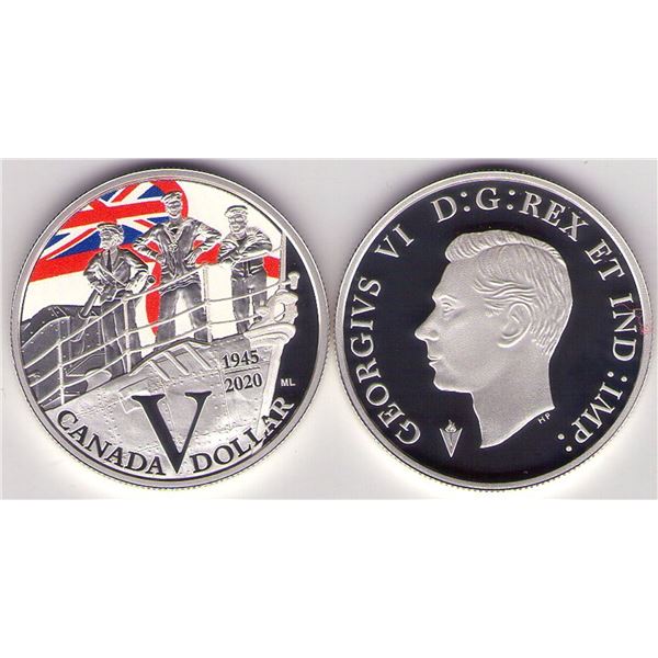 2020 Canada Proof Fine Silver Dollar Colorized "75th Anniversary of VE-Day" Tax Exempt