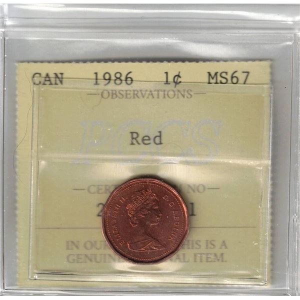 1986 Canada Small Cent MS-67 PCCS (Professional Coin Certification System)