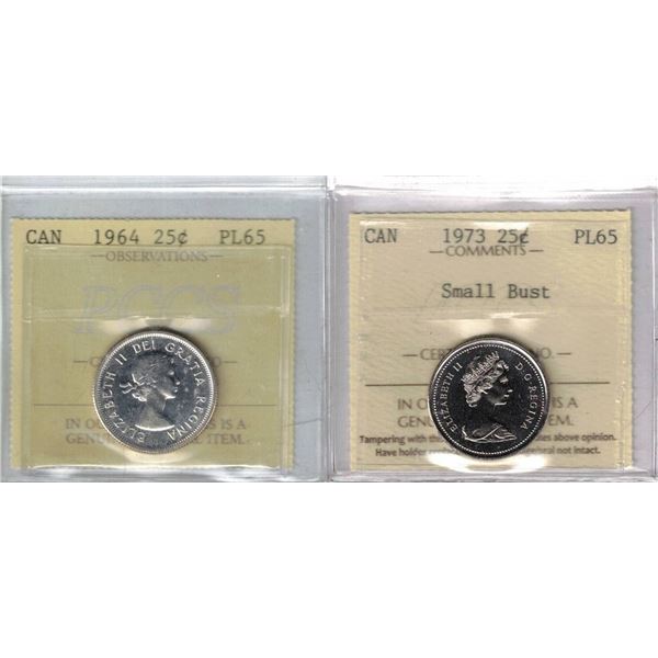 1964 25¢ & 1973 25¢ Small Bust Both PL65 2pcs, PCCS (Professional Coin Certification System)