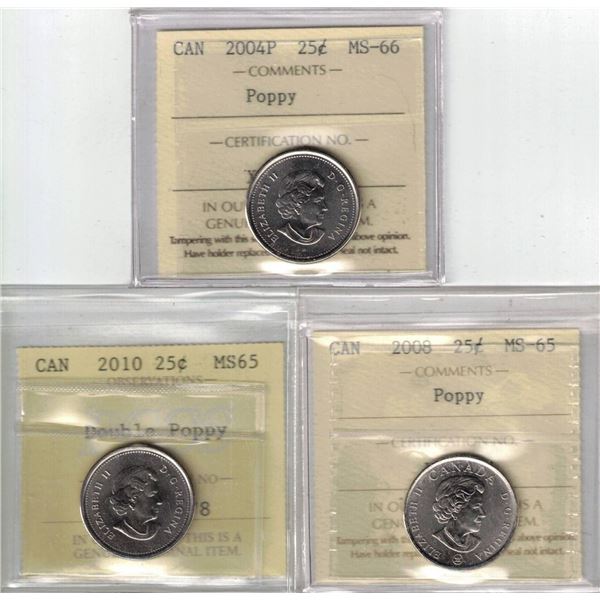 2004P-2008-2010 25¢ Poppy, ICCS, PCCS (Professional Coin Certification System)