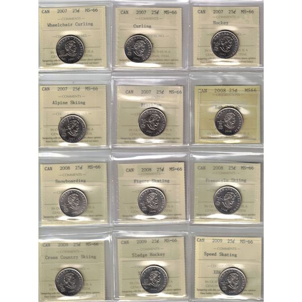 2007 2008 2009 Olympic 25¢, All 12 MS-66