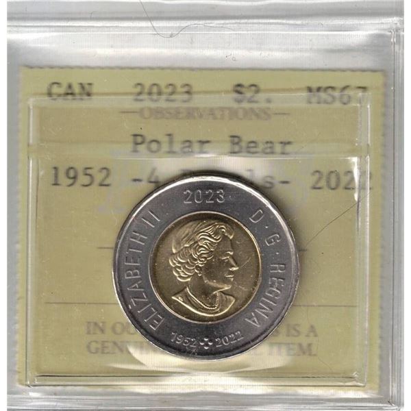 2023 $2 Polar Bear; 4 Pearls MS-67  PCCS (Professional Coin Certification System)