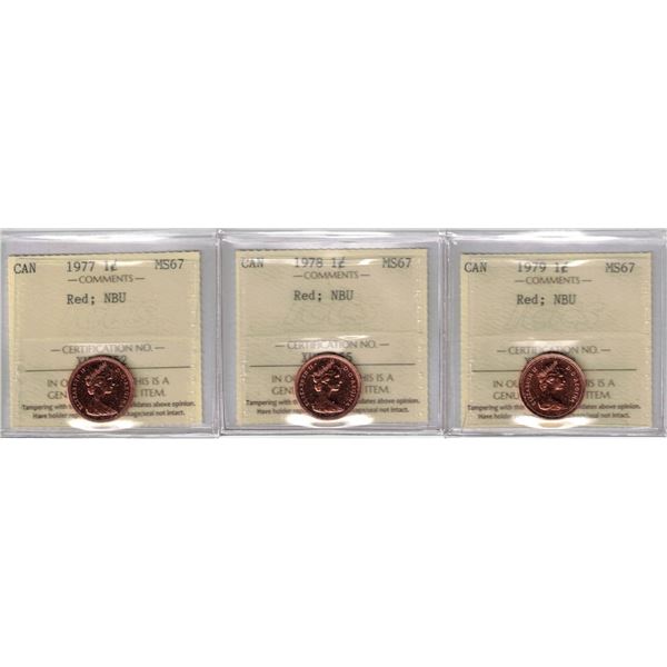 1977-78-79 1¢ MS-67 ICCS NBU 3pcs