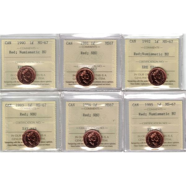 1¢ MS-67 ICCS NBU 6pcs lot