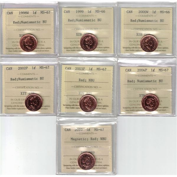 1¢ MS-66-67 ICCS NBU 7pcs lot