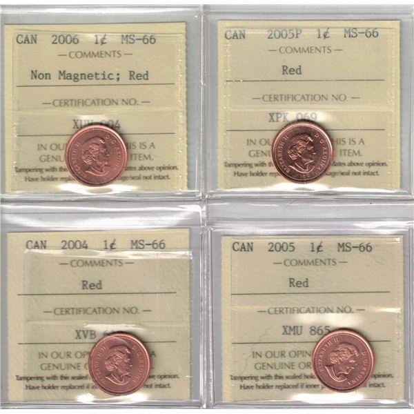 1¢ MS-66 ICCS  4pcs lot