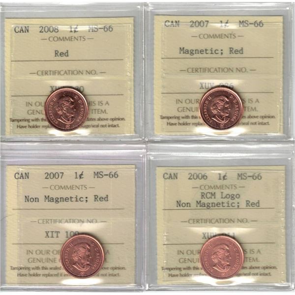 1¢ MS-66 ICCS  4pcs lot