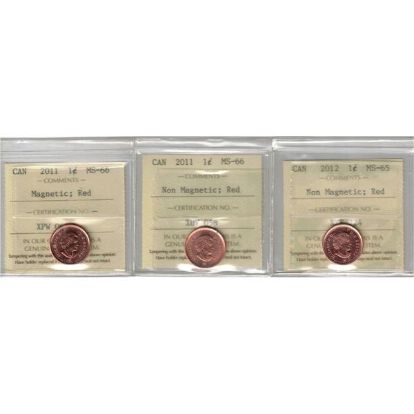 1¢ MS-65, 66 ICCS  3pcs lot