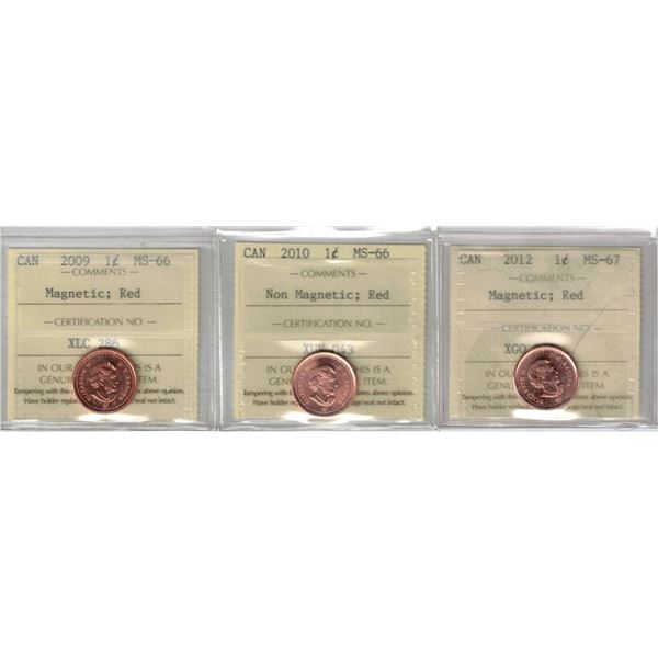 1¢ MS-66,67 ICCS  3pcs lot
