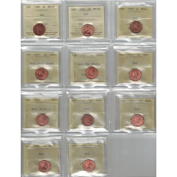 1¢ MS-64-65 PCCS-ICCS 1980's 11pcs lot