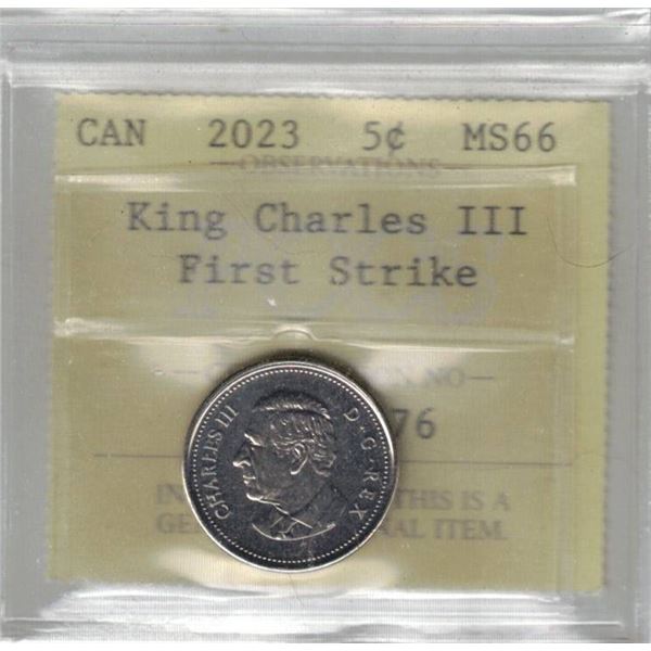 King Charles III 2023 5¢ MS66 First Strike PCCS (Professional Coin Certification System)