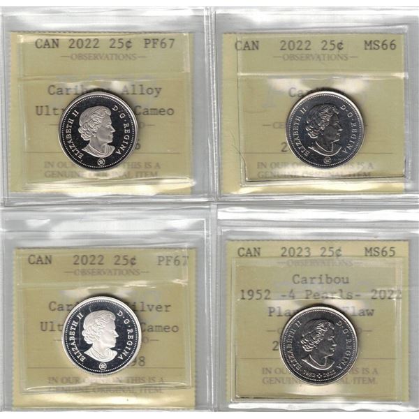 25¢ ICCS Lot of 4 pcs, 1 x Silver