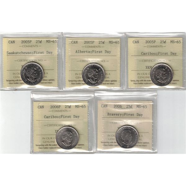 25¢ ICCS-PCCS First Day Lot of 5pcs, Professional Coin Certification System