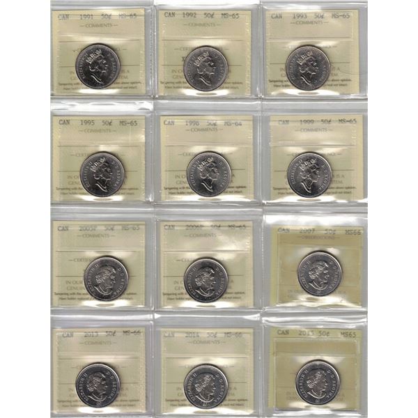 50¢ ICCS-PCCS Lot of 12 pcs Professional Coin Certification System