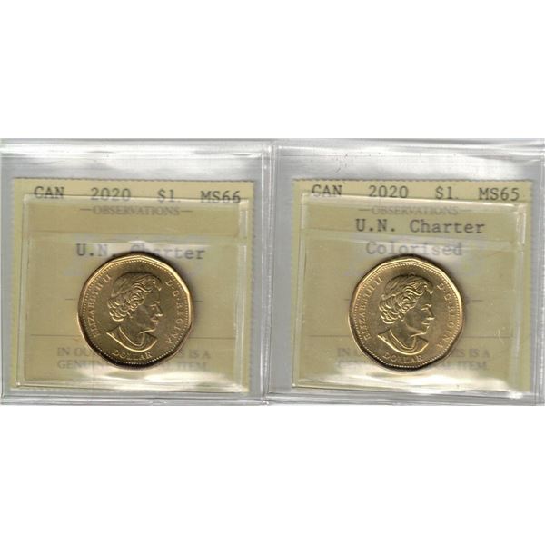 $1. PCCS U.N. Charter Lot of 2 pcs, Professional Coin Certification System