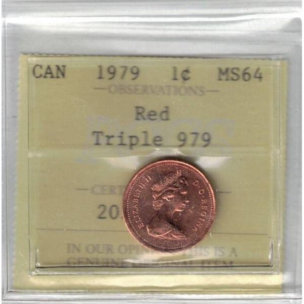 1979 Triple 979 1¢ MS64 PCCS, Professional Coin Certification System