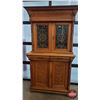 Image 3 : Oak Renaissance Book Case - Lovely Stain Glass Doors - Unique Hardware - c/w Key (2 Piece) (81"H x 4