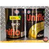 Image 2 : OIL TINS (2) : ESSO Fuel Economy Uniflo 10W30 Motor Oil (Empty) (All 6"H x 4"Dia) (SEE PICS!)