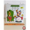 Image 2 : Ceiling Light Cover "Bert & Ernie" 1981 MUPPETS. INC : Square Glass Light Shade (3"H x 12"W x 12"D) 