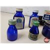 Image 2 : Collector Combo : Variety of Blue Glass Bottles; Noxzema Jar; Quik-Bands Tin & Ashtray (8"Dia) (SEE 