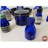 Image 3 : Collector Combo : Variety of Blue Glass Bottles; Noxzema Jar; Quik-Bands Tin & Ashtray (8"Dia) (SEE 