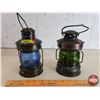 Image 1 : Lamps (2):  - Oil Lamp (Blue) - Candle Lamp (Green) (Both Measures: 7-1/2"H) (SEE PICS!)