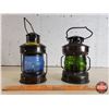 Image 2 : Lamps (2):  - Oil Lamp (Blue) - Candle Lamp (Green) (Both Measures: 7-1/2"H) (SEE PICS!)