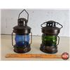 Image 3 : Lamps (2):  - Oil Lamp (Blue) - Candle Lamp (Green) (Both Measures: 7-1/2"H) (SEE PICS!)