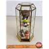 Image 1 : Small Table Top Brass & Glass Curio Cabinet w/Ornaments (12"H x 6"W x 6"D) (SEE PICS!)
