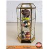 Image 2 : Small Table Top Brass & Glass Curio Cabinet w/Ornaments (12"H x 6"W x 6"D) (SEE PICS!)