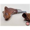 Image 2 : "W. SYLVESTER & CO SHEFFIELD" Bear Head Handle / Wire Wrapped / Knife c/w leather Sheath (8-3/4" Tot