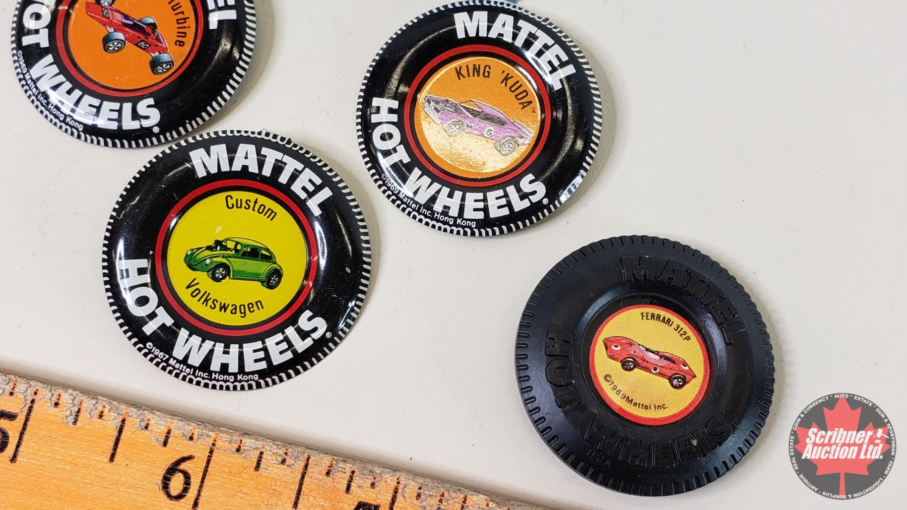 MATTEL HOT WHEELS Button Badges (5) (c.1969) (1-1/2