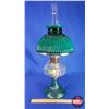 Image 1 : Coal Oil Lamp: Clear Font / Green Pedestal Base / Green Shade (British Burner) (24"H Total with Chim